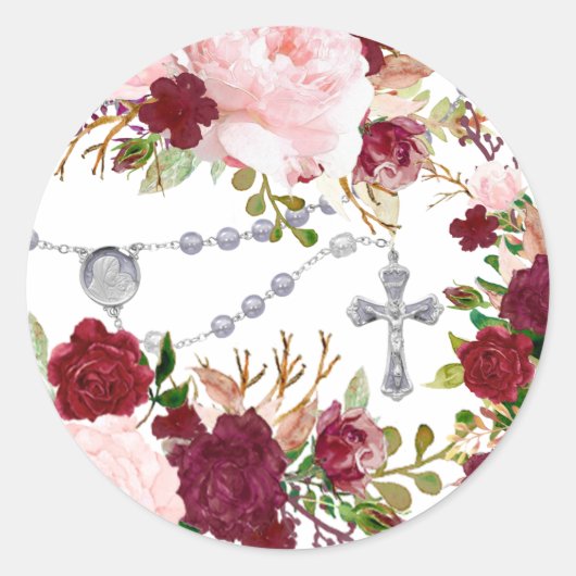 Religiöse Rosary Rosary Roses Roses Floral Square Runder Aufkleber (Vorderseite)