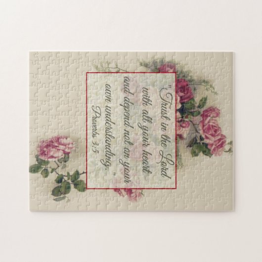 Religiöse Rosen Sprichwort-3:5 Scripture w/pink Puzzle (Horizontal)