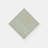 Religiöse Sage Green Wood Cross Christening Serviette (Ecke)