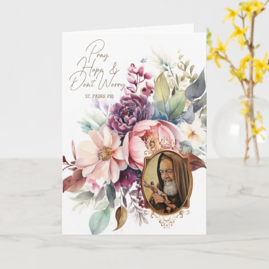 Religiöse St. Padre Pio Blume Rosary Karte (Gelbe Blume)