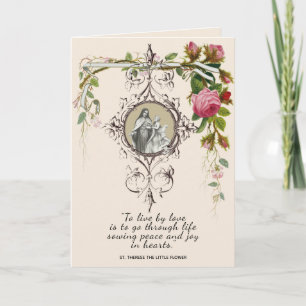 Religiöse St. Therese Valentins-Blumen-Vintage Karte