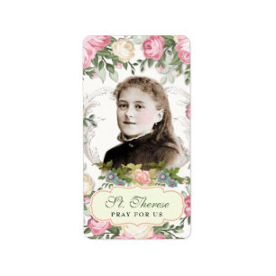 Religiöse St. Therese Vintag Pink Roses Adressaufkleber