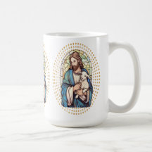 Religiöse Tasse mit Gott, der ein Lamm hält