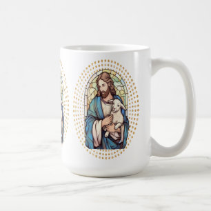 Religiöse Tasse mit Gott, der ein Lamm hält
