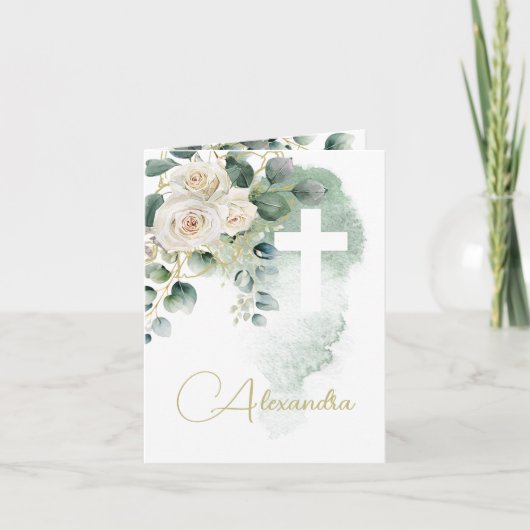 Religiöse Taufe Christening Foto Rose kreuzen Einladung (Vorderseite)
