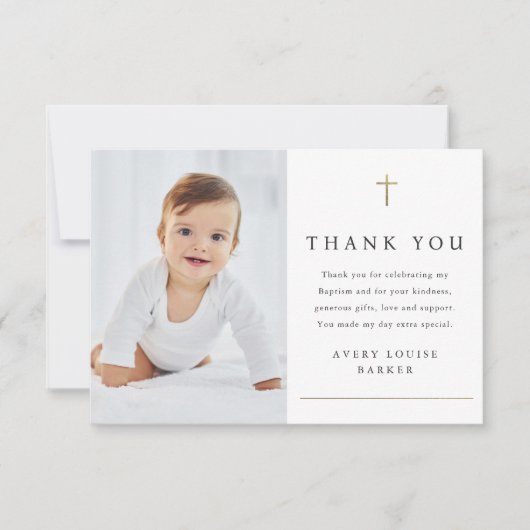Religiöse Taufe im einfachen Foto des Goldenen Kre Dankeskarte (Vorderseite)