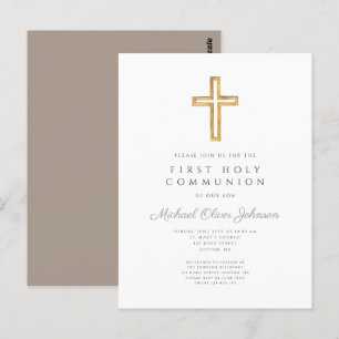 Religiöse Taupe Beige Boy First Communion Postkarte