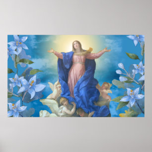 Religiöse Übernahme von Mary Angels Blue Floral Ba Poster