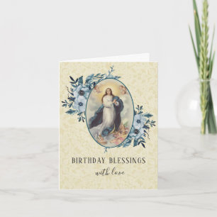 Religiöse Vintage Jungfrau Mary Floral Rosary Karte