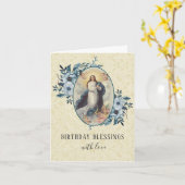 Religiöse Vintage Jungfrau Mary Floral Rosary Karte (Gelbe Blume)