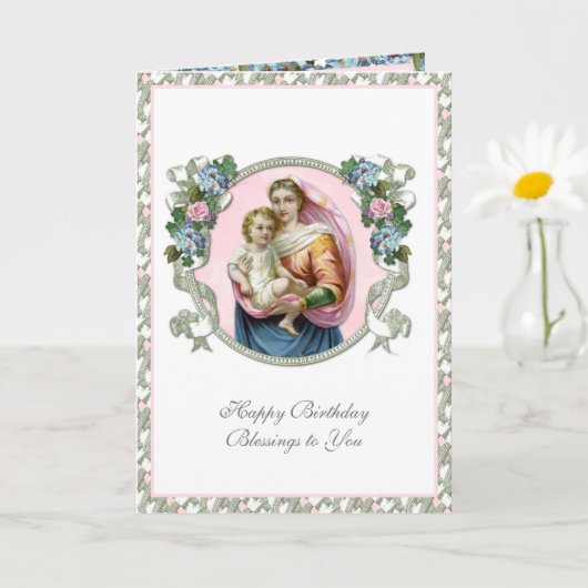 Religiöse Vintage Jungfrau Mary Jesus Blume Card Karte (Kleine Pflanze)