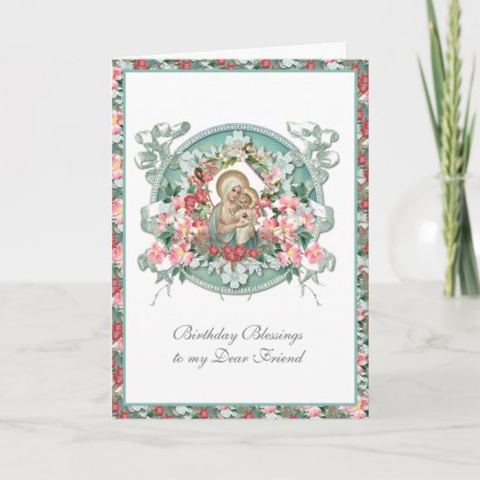 Religiöse Vintage Jungfrau Mary Jesus Floral Karte (Vorderseite)