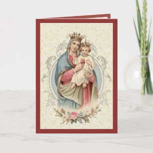 Religiöse Vintage Jungfrau Mary Jesus Rosary Karte