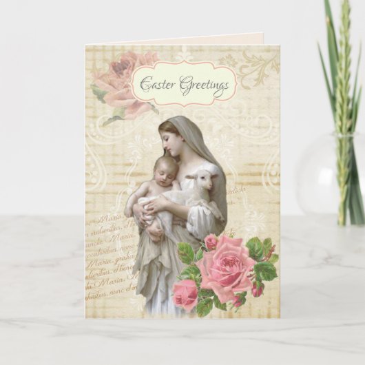 Religiöse Vintage Osterfeier Mary Jesus Floral Karte (Vorderseite)
