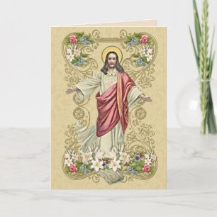 Religiöse Vintage Osterwiederauferstehung Blumenst Feiertagskarte