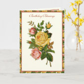 Religiöse Vintage Rose Marian Cross Karte (Gelbe Blume)