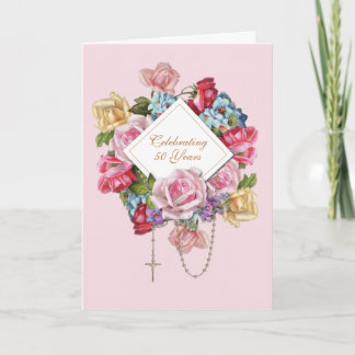 Religiöse Vintage Rose Rosary Floral Katholische Karte