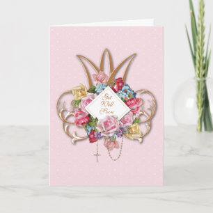 Religiöse Vintage-Rosen Rosenkranz Floral Katholis Karte