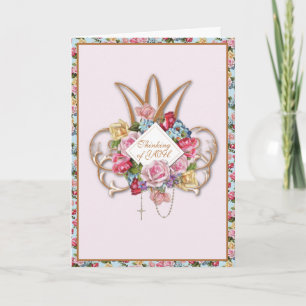 Religiöse Vintage-Rosen Rosenkranz Florale Katholi Karte