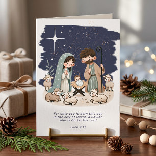 Religiöse Weihnachts-Krippenszene und Schrift Feiertagskarte
