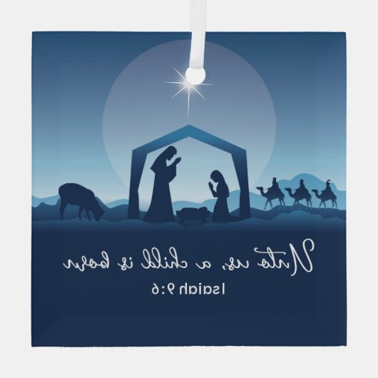 Religiöse Weihnachtsbibel Verse Krippe Szene Ornament Aus Glas (Rückseite)