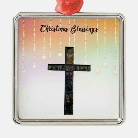 Religiöse Weihnachtsfeier mit Kreuz & Licht Ornament Aus Metall (Vorne)