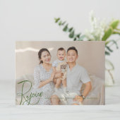 Religiöse Weihnachtsfotokarte Grün Freude Feiertagskarte (Stehend Vorderseite)