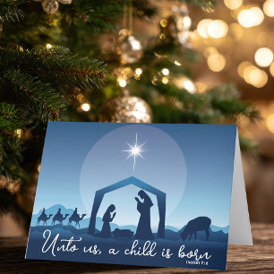 Religiöse Weihnachtsgeburtsszene Blau Feiertagskarte