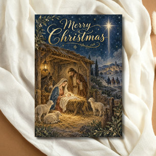 Religiöse Weihnachtskrippe Christliches Weihnachte Feiertagskarte