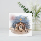 Religiöse Weihnachtskrippe Geburt Jesus Taufe Einladung (Stehend Vorderseite)