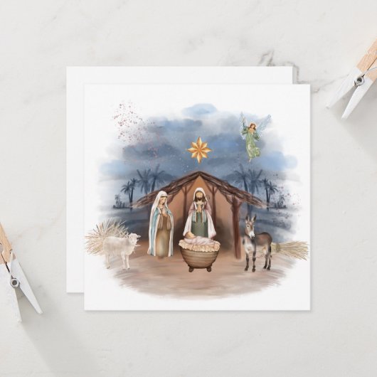 Religiöse Weihnachtskrippe Geburt Jesus Taufe I Einladung (Vorderseite/Rückseite Beispiel)