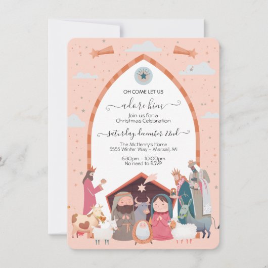 Religiöse Weihnachtskrippe Party Einladung (Vorderseite)