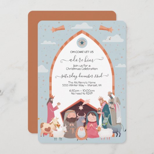 Religiöse Weihnachtskrippe Party Einladung (Vorne/Hinten)