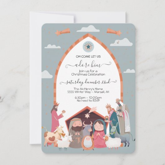 Religiöse Weihnachtskrippe Party Einladung (Vorderseite)