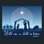 Religiöse Weihnachtskrippen Blaue Christlich Poster<br><div class="desc">Dieses wunderschöne blaue zeichn der Krippenlandschaft ist ein wunderschönes religiöses Weihnachtsgebäck für eine fantasievolle Familie. Für uns ist ein Kind geboren. Segen Sie mit diesem nicht-Foto-Dekor für eine Christliche Kirche.</div>