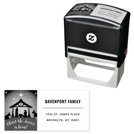 Religiöse Weihnachtskrippen-Rücksendeadresse Permastempel (Beispiel)