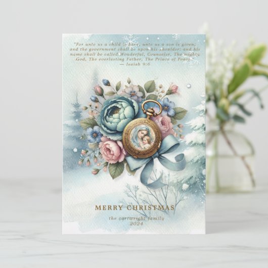 Religiöse Weihnachtskriptur Feiertagskarte (Stehend Vorderseite)