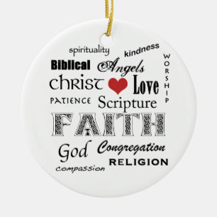 Religiöse Wort-Wolke+Blau geplätschertes Kreuz Keramik Ornament