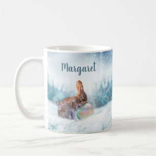 Religiöser betender Bunny-Kaninchen im Schnee Kaff Kaffeetasse