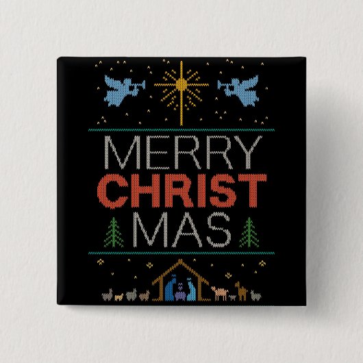 Religiöser Christlicher, hässlich fröhlicher Weihn Button (Vorderseite)