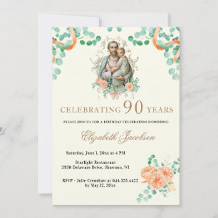 Religiöser Geburtstag Eukalyptus Schrift Rosenkran Einladung