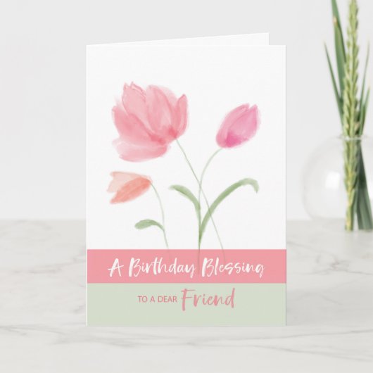 Religiöser Geburtstag für Freund Segen Pink Blume Karte (Vorderseite)