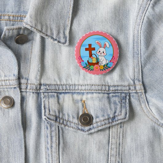 Religiöser Osterhase mit Kreuz und Blumenei Button (Beispiel)
