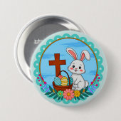 Religiöser Osterhase mit Kreuz und floralem Ei Button (Vorne & Hinten)
