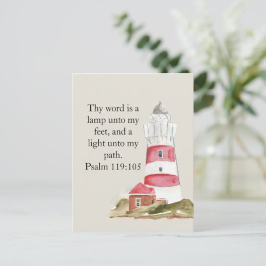 Religiöser Psalm Red Lighthouse Beach Postkarte (Stehend Vorderseite)