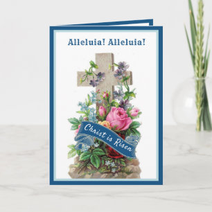Religiöser Vintage-Oster-Blumenkreuz-Segen Ho Feiertagskarte