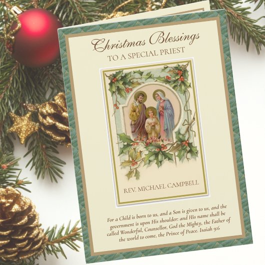 Religiöser Vintager Katholischer Familienpriester Feiertagskarte