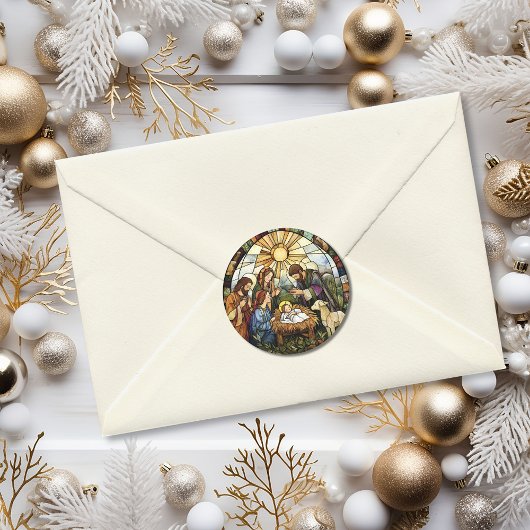 Religiöses Buntglas Weihnachtsfest Runder Aufkleber