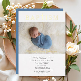 Religiöses Cross Boy Baptism Foto Gold Folieneinladung