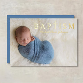 Religiöses Cross Boy Baptism Foto Gold Folieneinladung